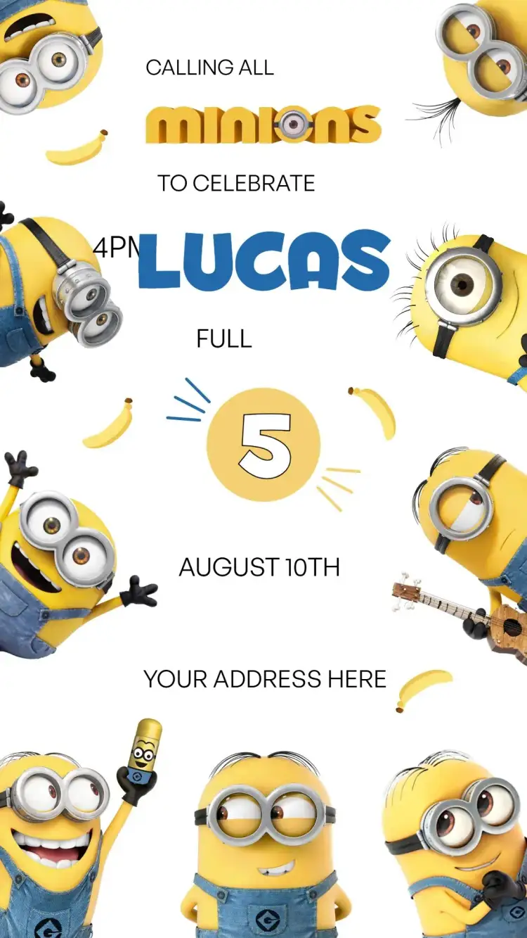 Invitation Minions – Kids' Birthday Party theme yellow, fun, colorful, themed, childlike