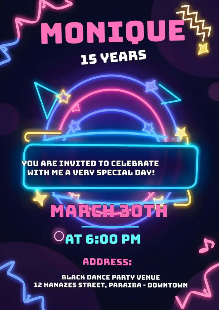 70's Disco Neon 80s invitation
