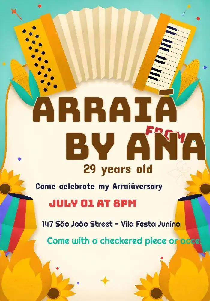 Invitation João's June Party – Commemorative Dates theme vibrant, colorful, traditional, Northeastern, rustic, festive