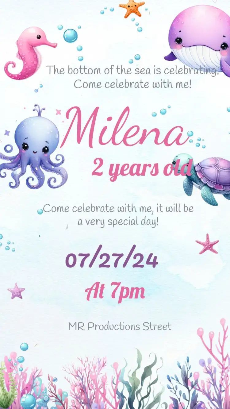 Invitation Under the Sea Turtle – Kids' Birthday Party theme under the sea, marine, soft colors, playful illustrations, turtles, aquatic elements