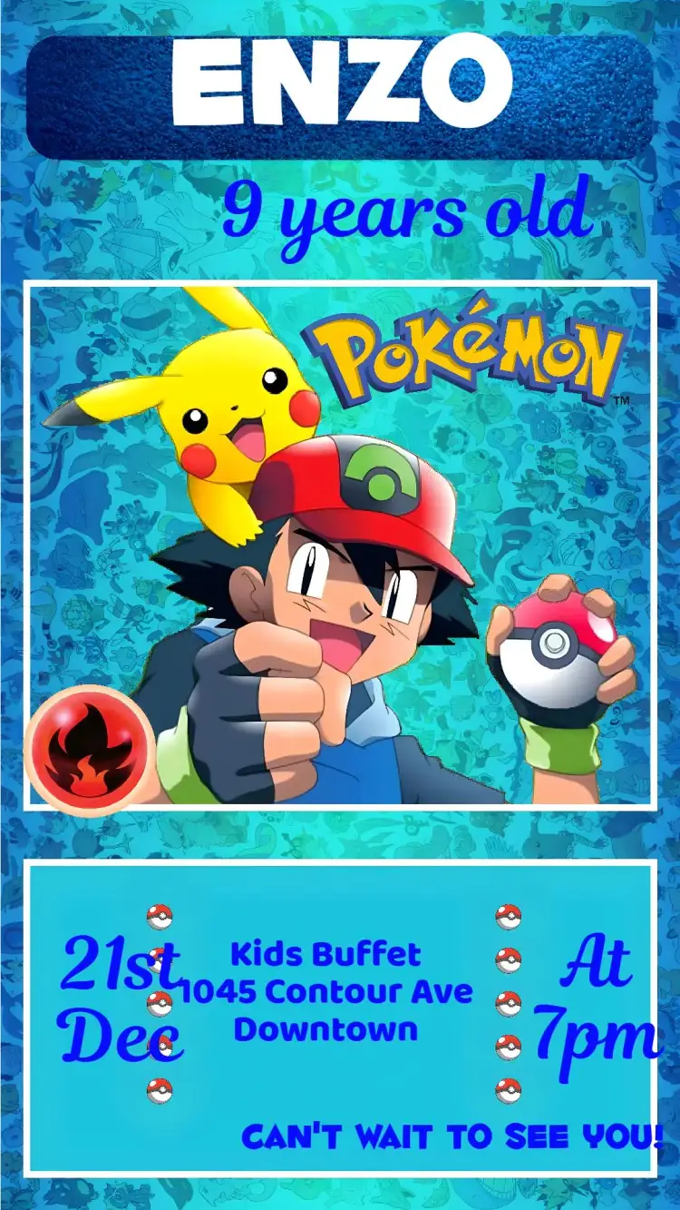Invitation Pokémon – Kids' Birthday Party theme colorful, fun-filled, youthful, themed, anime, adventurous