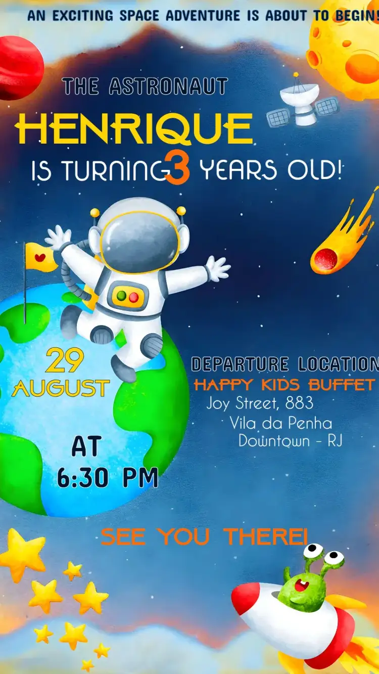 Invitation Astronaut – Most searched for theme space-themed, fun-filled, colorful, modern, playful, childlike
