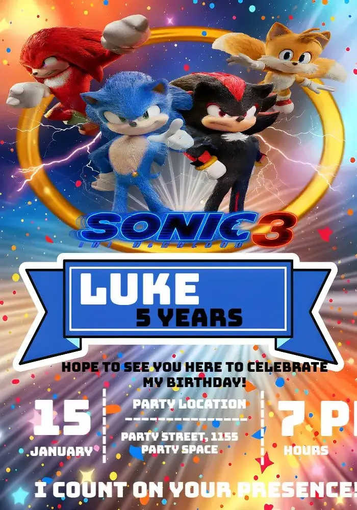 Sonic The Hedgehog Tails invitation
