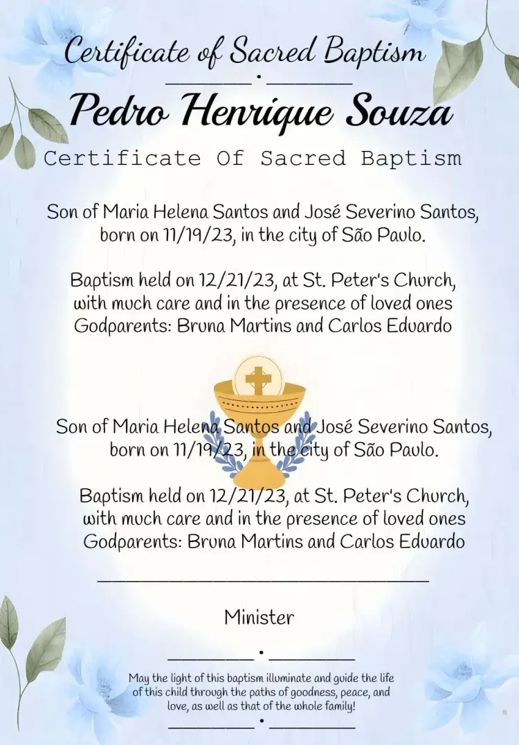 Invitation Baptism Ceremony Certificate – First Communion theme sacred, minimalist, modern, classic, pastel blue, golden
