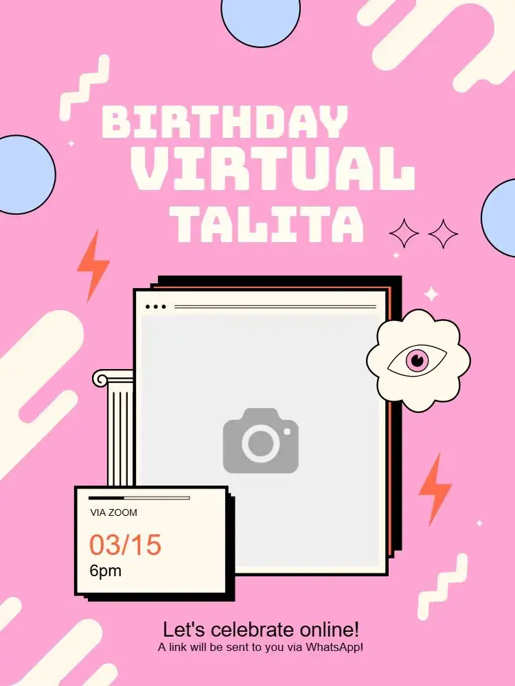 Invitation Virtual Online Party – Kids' Birthday Party theme pink, the 90s, fun, colorful, nostalgic, virtual