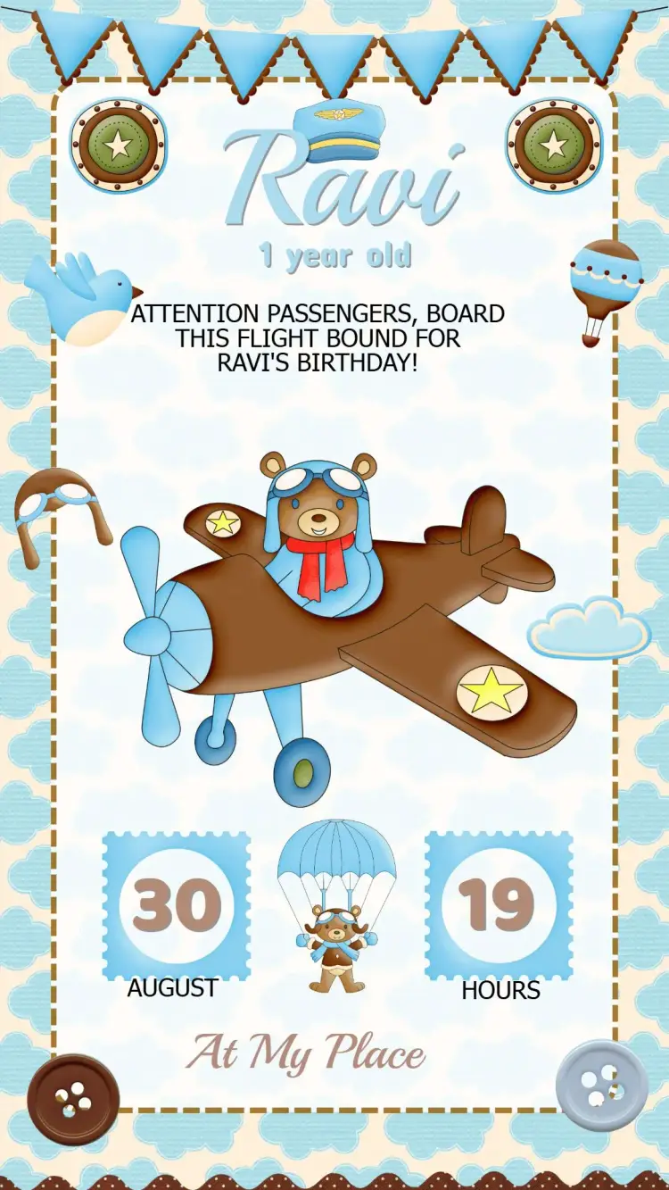 Aviator Teddy Bear Birthday Invitation
