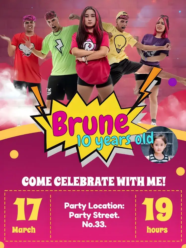 Invitation Emilly Vicky With Girl Photo – Kids' Birthday Party theme pink, fun, modern, childish, colorful