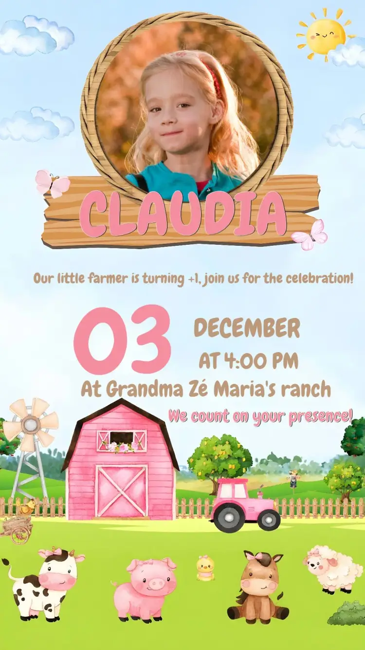 Pink Farm With Watercolor Photo invitation