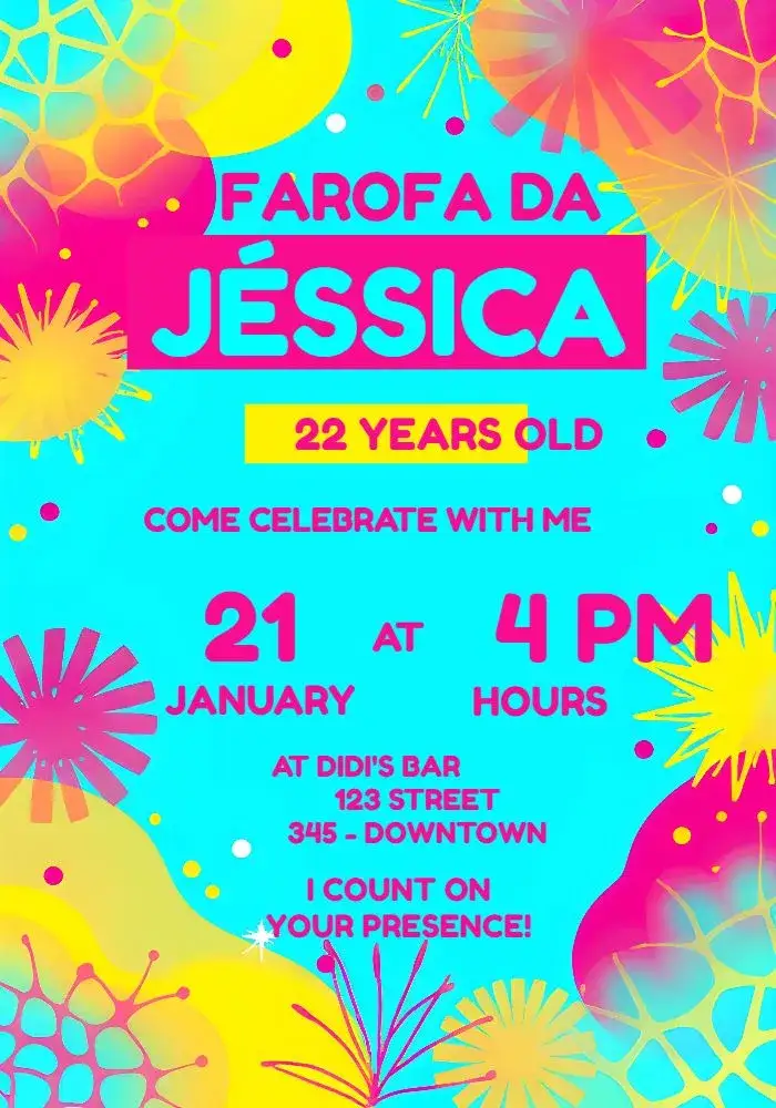 Invitation Summer Farofa – Bridal Shower theme tropical, colorful, modern, summery, cheerful