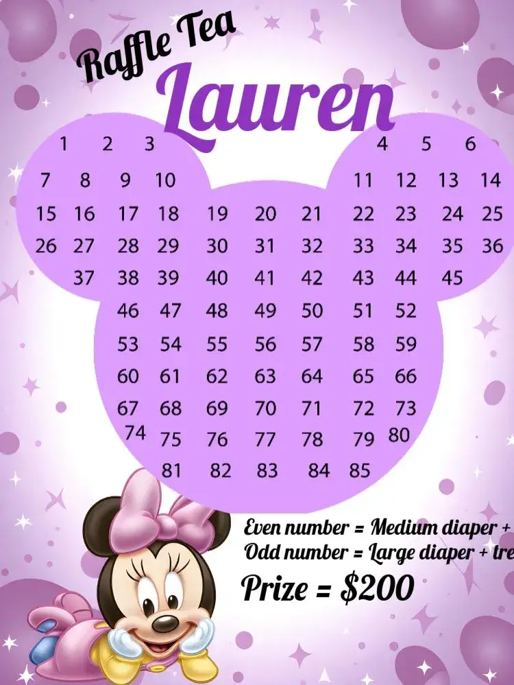 Minnie Mouse Baby Shower Raffle Numbers invitation