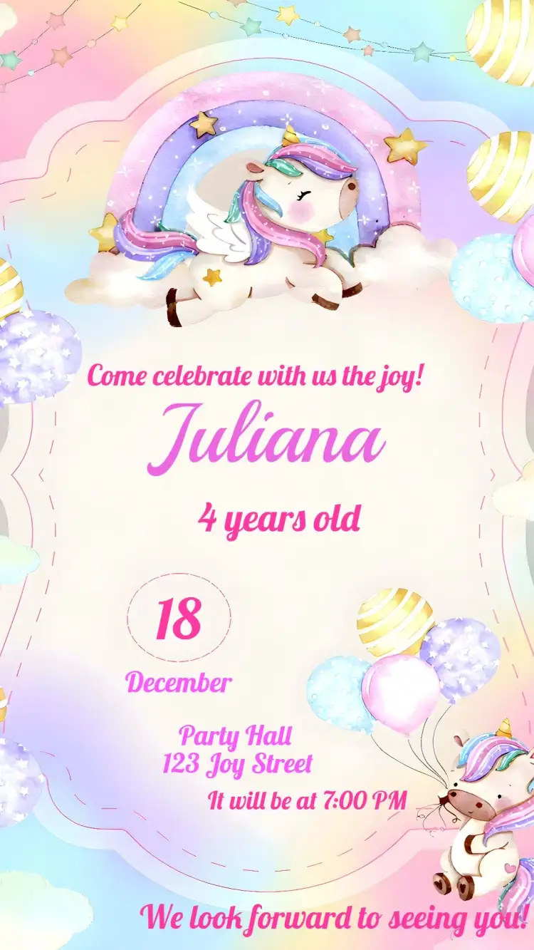 Invitation Unicorn Unicorn – Kids' Birthday Party theme colorful, fantasy-themed, playful, magical, fun