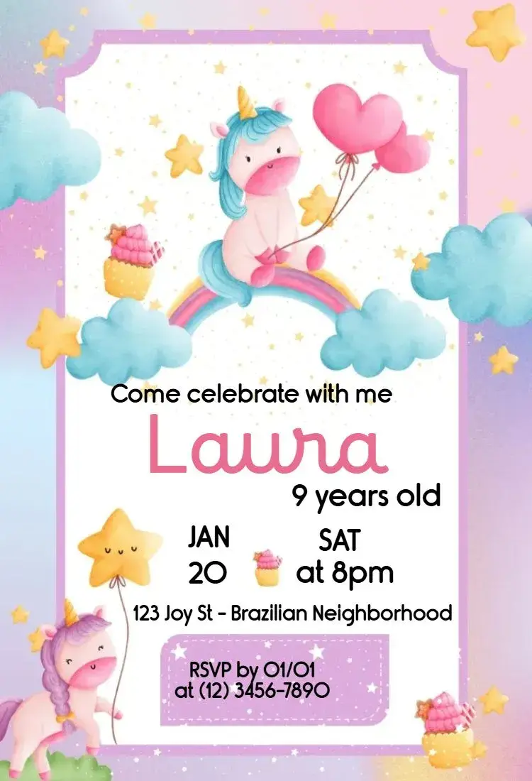 Unicorn in the clouds invitation
