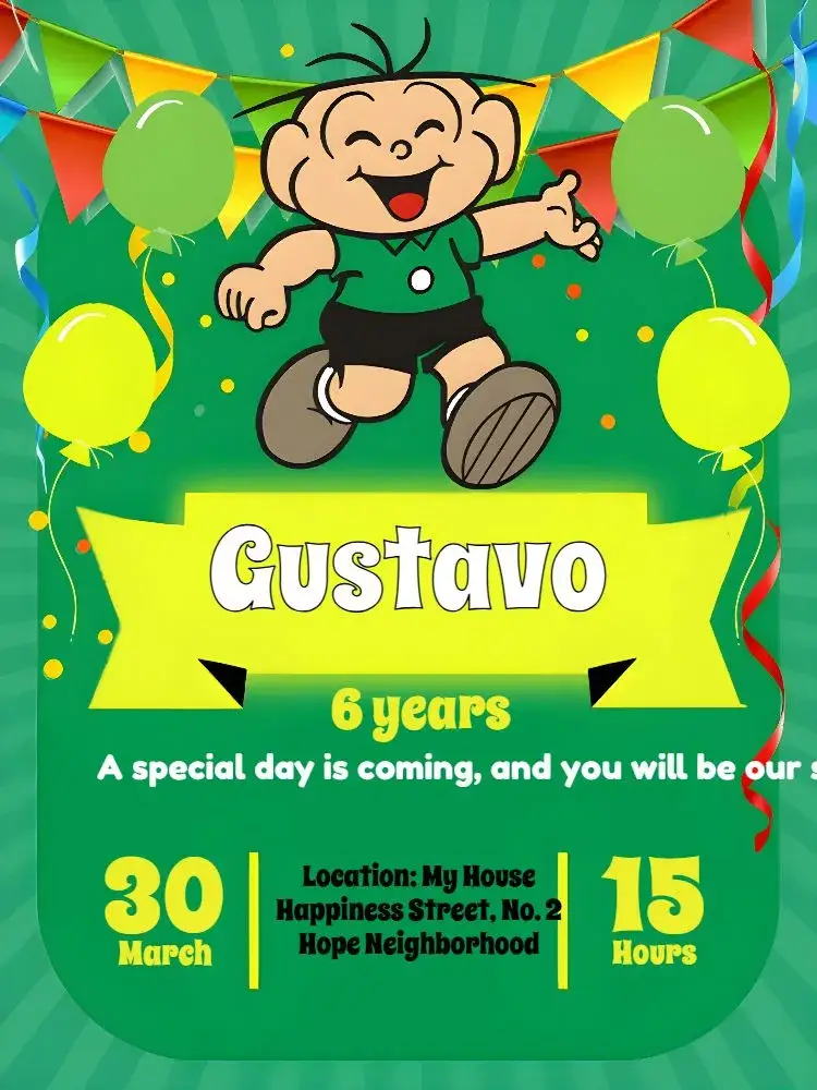 Cebolinha Turma Da Mônica Green invitation