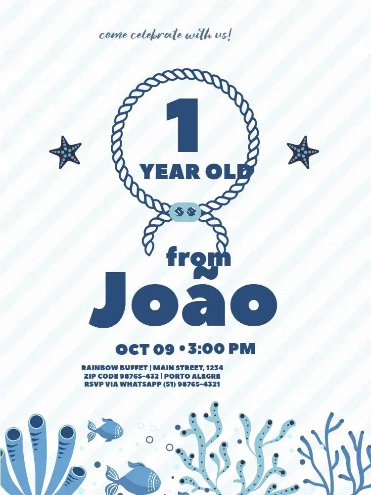 1 Year Old Sailor Blue Infant invitation