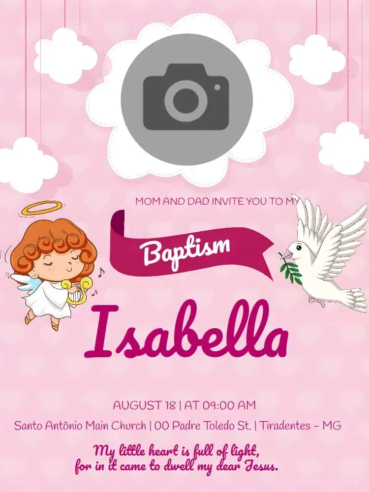Invitation Baptism With Photo Baptism – Baptism theme pink, angels, floral, delicate, modern