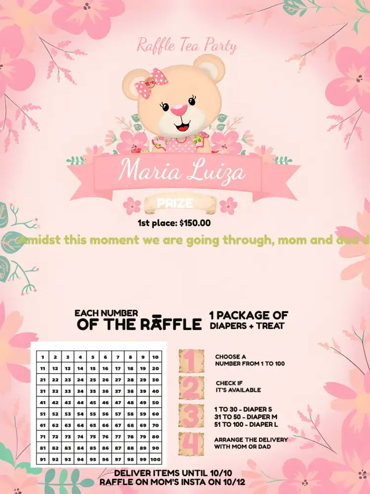 Invitation Teddy Bear Balloon Baby Shower Tea Raffle – Raffle Tea theme pink and gold, teddy bear, balloon-themed, children's party, modern, fun