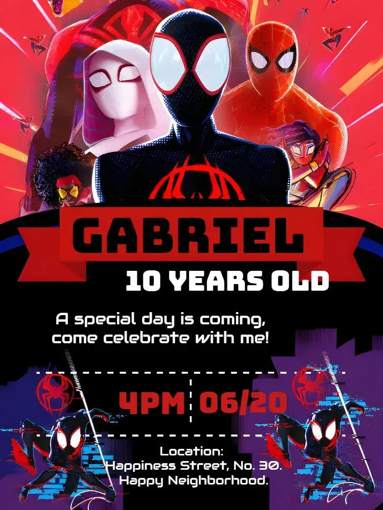 Spider-Man Into the Spider-Verse Web invitation