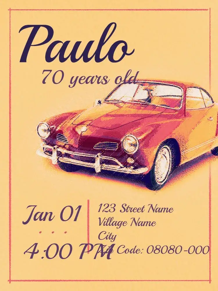 Virtual 70 Years - Car Drawing invitation
