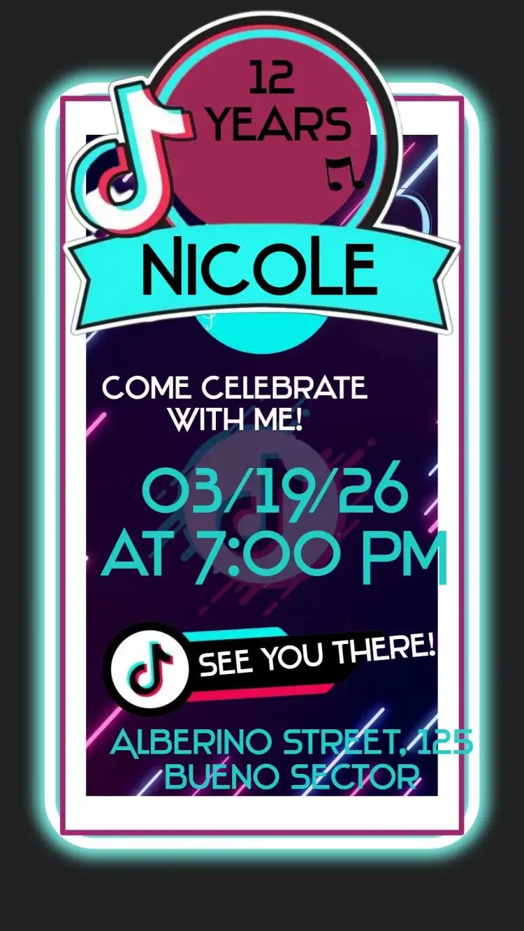Invitation TikTok – Birthday theme modern, colorful, youthful, fun, interactive, digital