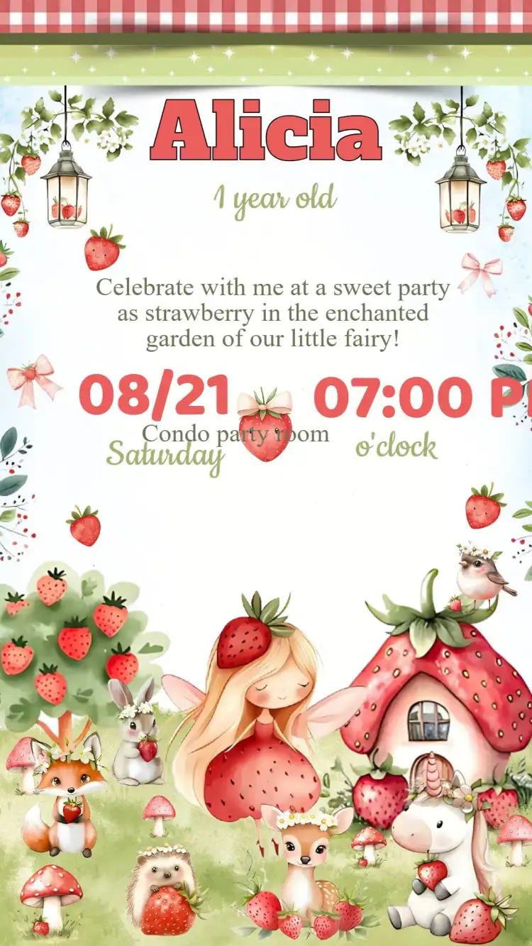 Strawberry Shortcake Birthday Invitation