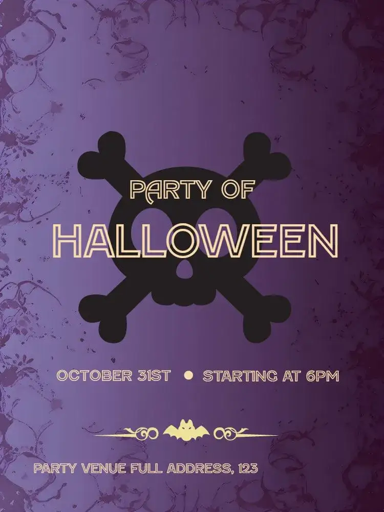 Invitation For Halloween Party Of – Commemorative Dates theme black, purple, fantasy, skull, dark, mystical