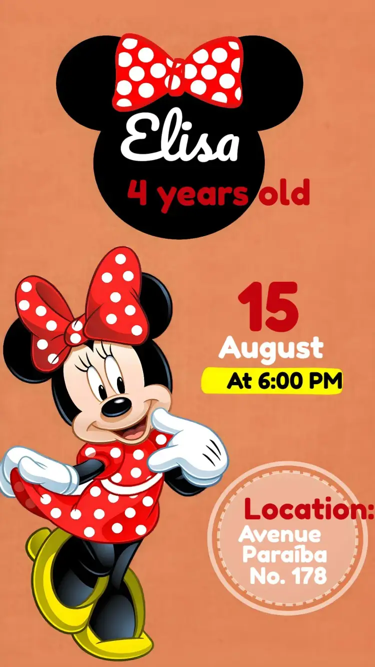 Yellow Minnie Mouse invitation