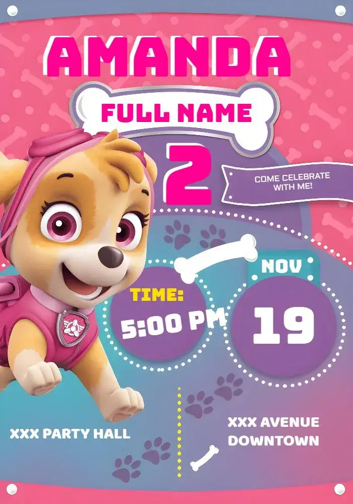 Invitation Skye Canina – Most searched for theme children's theme, vibrant colors, graphic elements from Paw Patrol, cheerful design, modern style