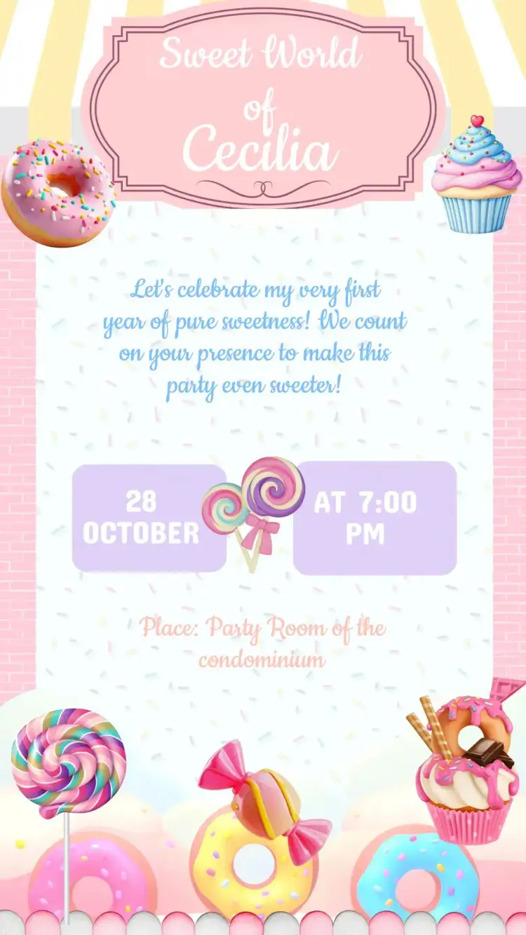 Invitation Sweet World Birthday Invitation – Kids' Birthday Party theme colorful, sweet, playful, funny, children's illustrations, themed