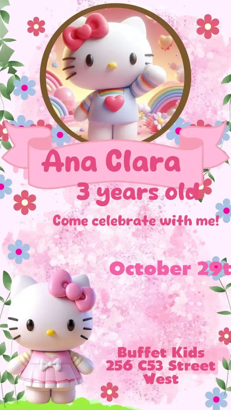 Invitation Hello Kitty – Kids' Birthday Party theme colorful, fun, childish, themed, playful