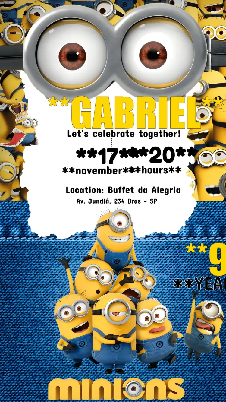 Invitation Evil Minions – Most searched for theme vibrant yellow, fun, animated illustrations, childlike, colorful, modern