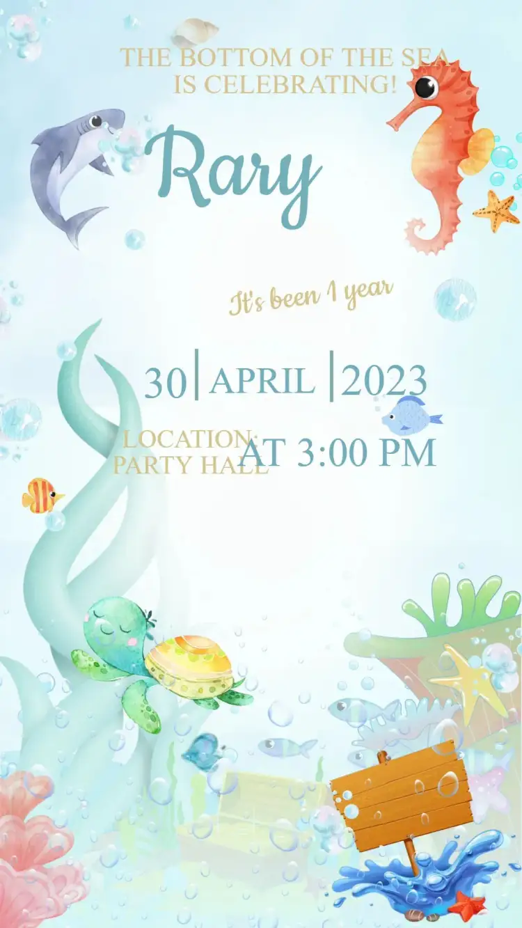 Invitation Under the Sea Birthday Invitation – Kids' Birthday Party theme navy blue, colorful, playful, tropical, sea animals