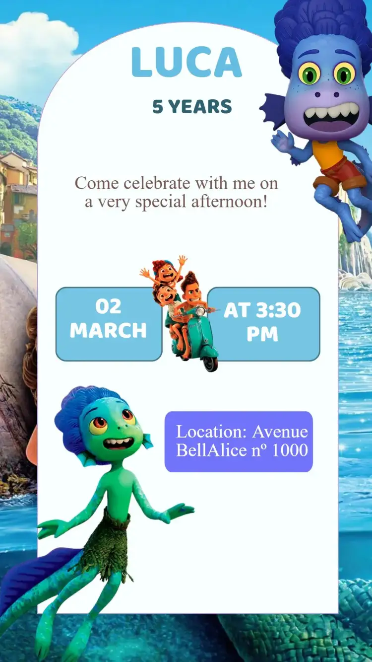 Invitation Lucca's Birthday Invitation – Kids' Birthday Party theme colorful, fun, modern, playful, childlike illustrations