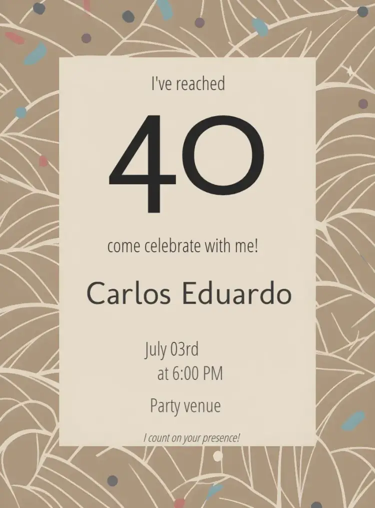 Invite 40 Years Beige Blue Man editable and customizable