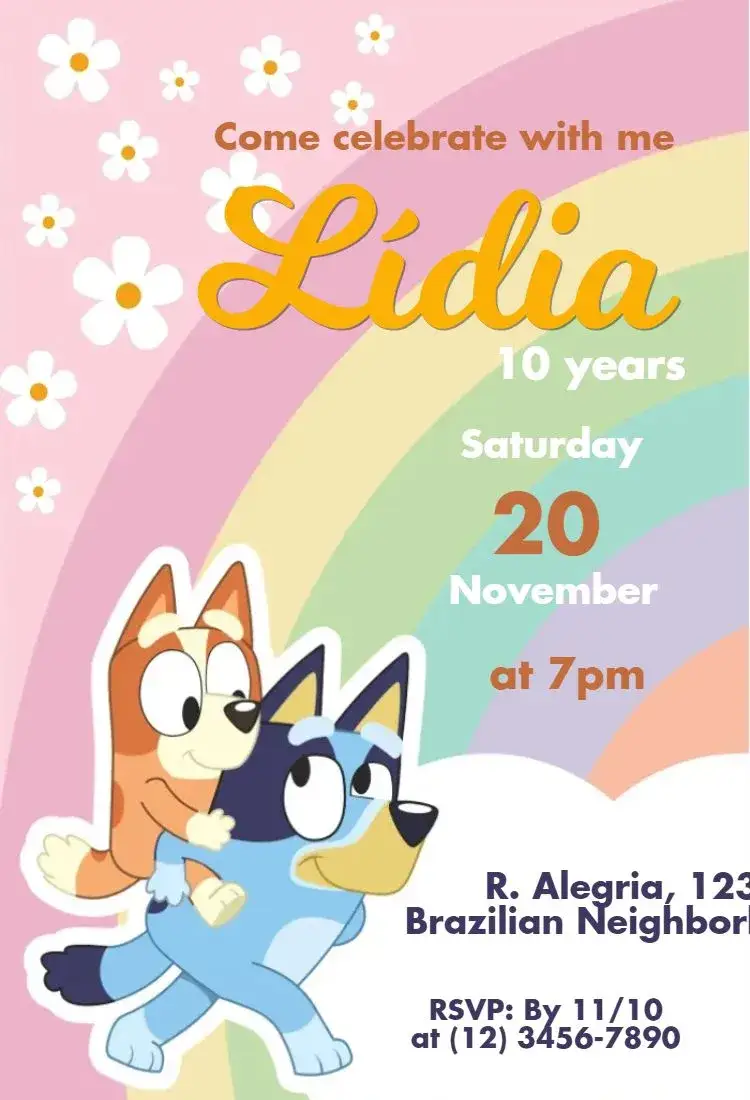Invitation Bluey and Bingo – Kids' Birthday Party theme colorful, fun, childish, themed, playful
