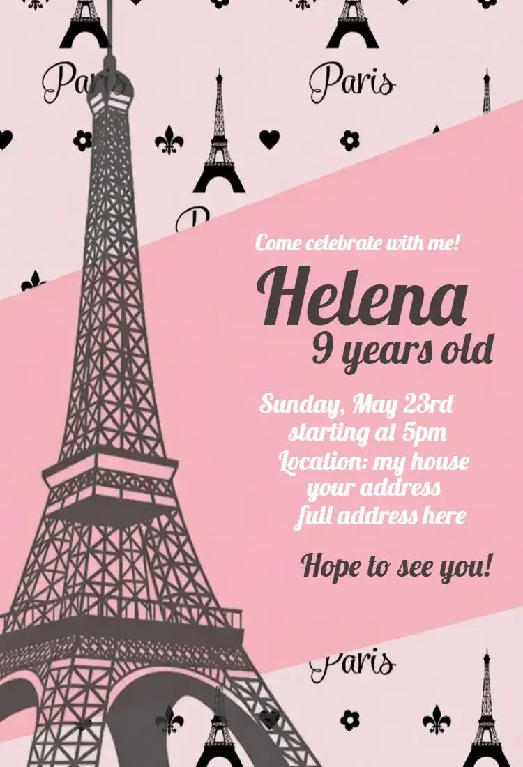 Invitation Paris 1 – Birthday theme romantic, elegant, vintage, minimalist, modern