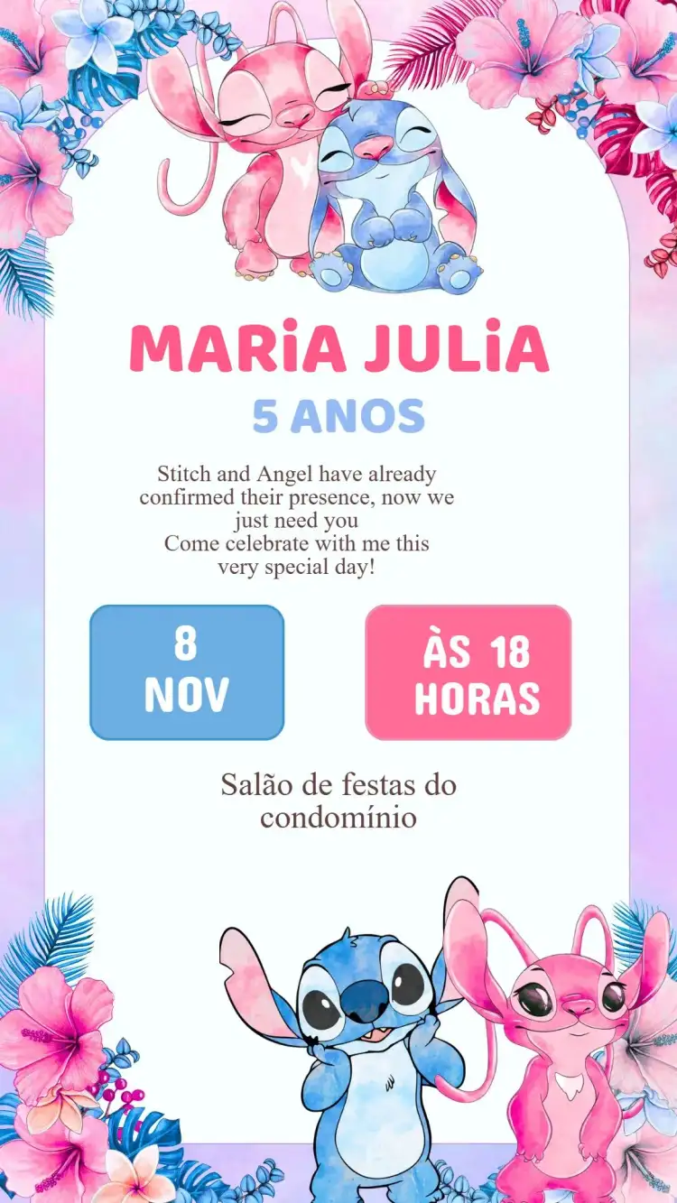Stitch and Angel Birthday Invitation