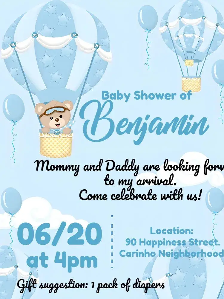 Baby Shower Teddy Bear Balloon Boy invitation