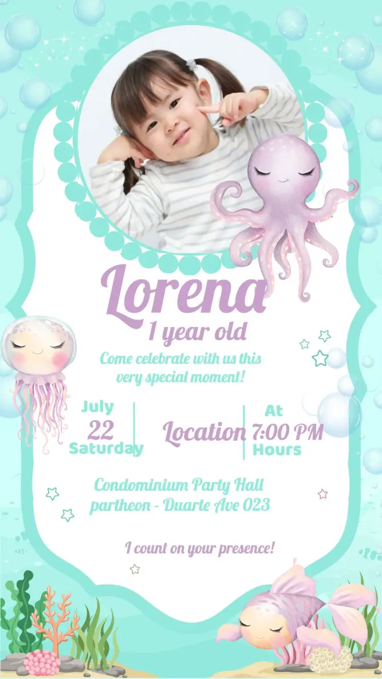 Invitation Under the Sea Watercolor Photo – Kids' Birthday Party theme watercolor, navy blue, colorful, marine animals, children's, fun