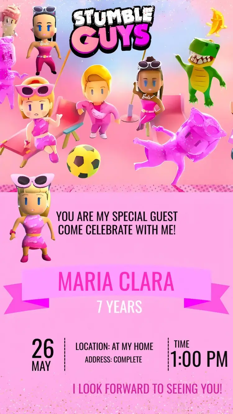 Stumble Guys Pink Game invitation