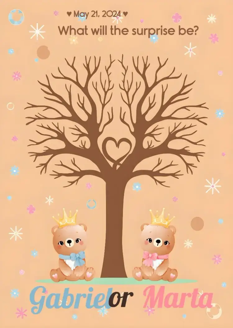 Invite Fingerprint Tree Gender Reveal Pink editable and customizable