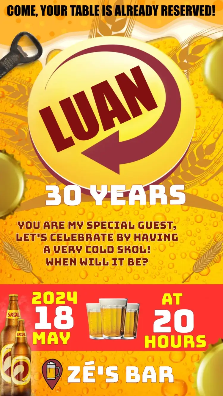 Invite Boteco Yellow Skoll Beer editable and customizable