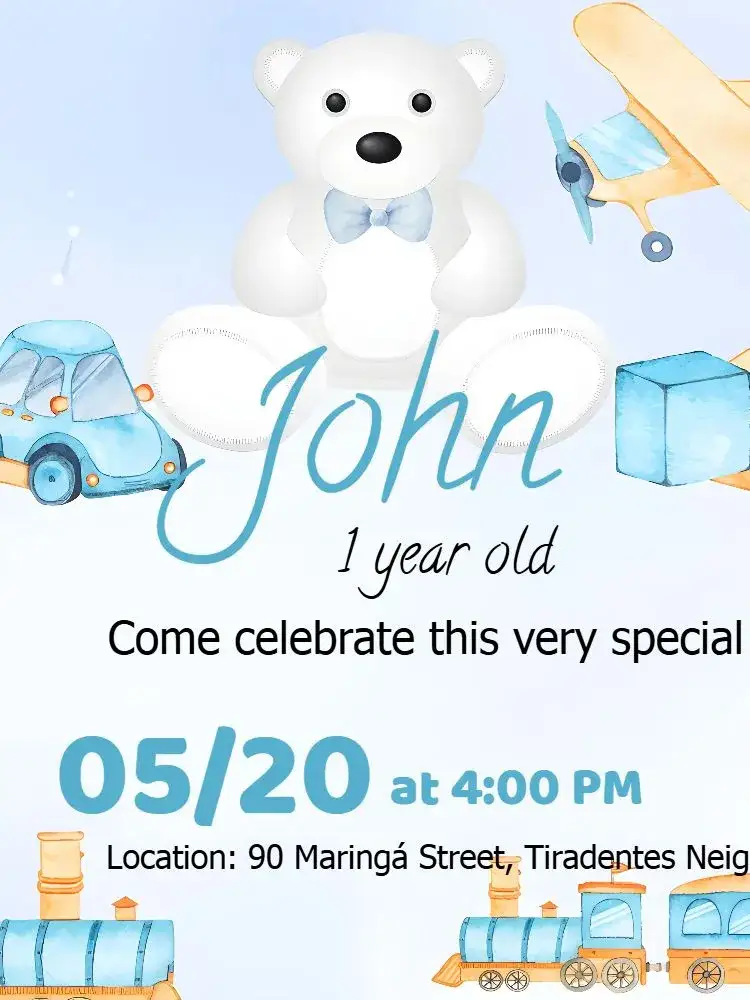 Invitation Baby Boy Car Teddy Bear – Most searched for theme children's, toys, colorful, playful, cute, fun