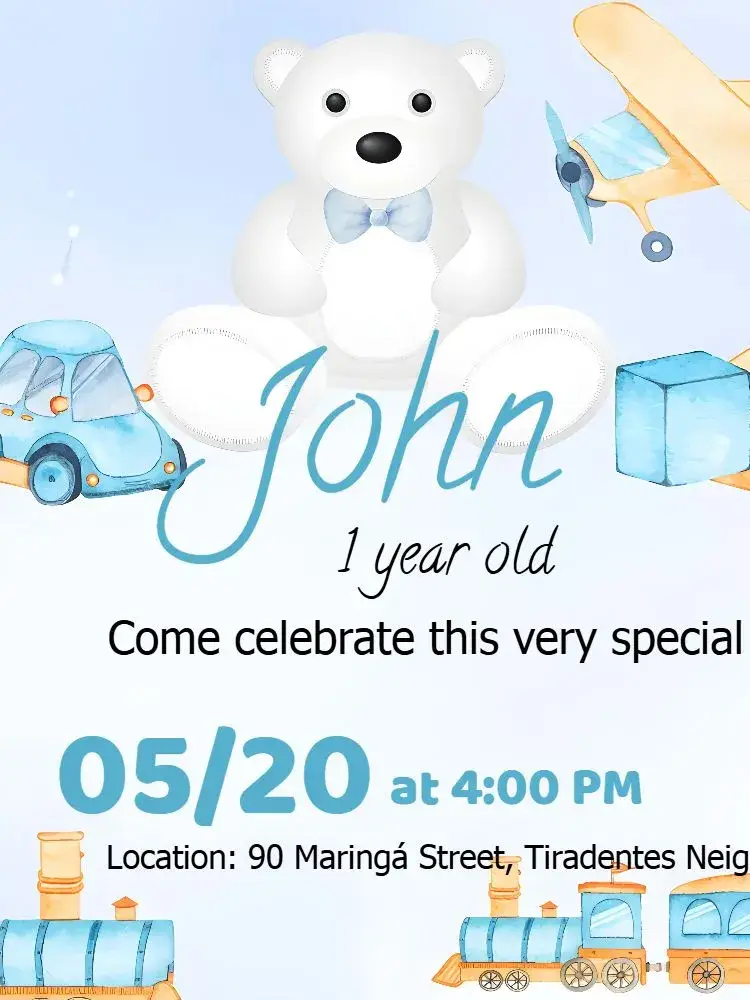 Baby Boy Car Teddy Bear invitation