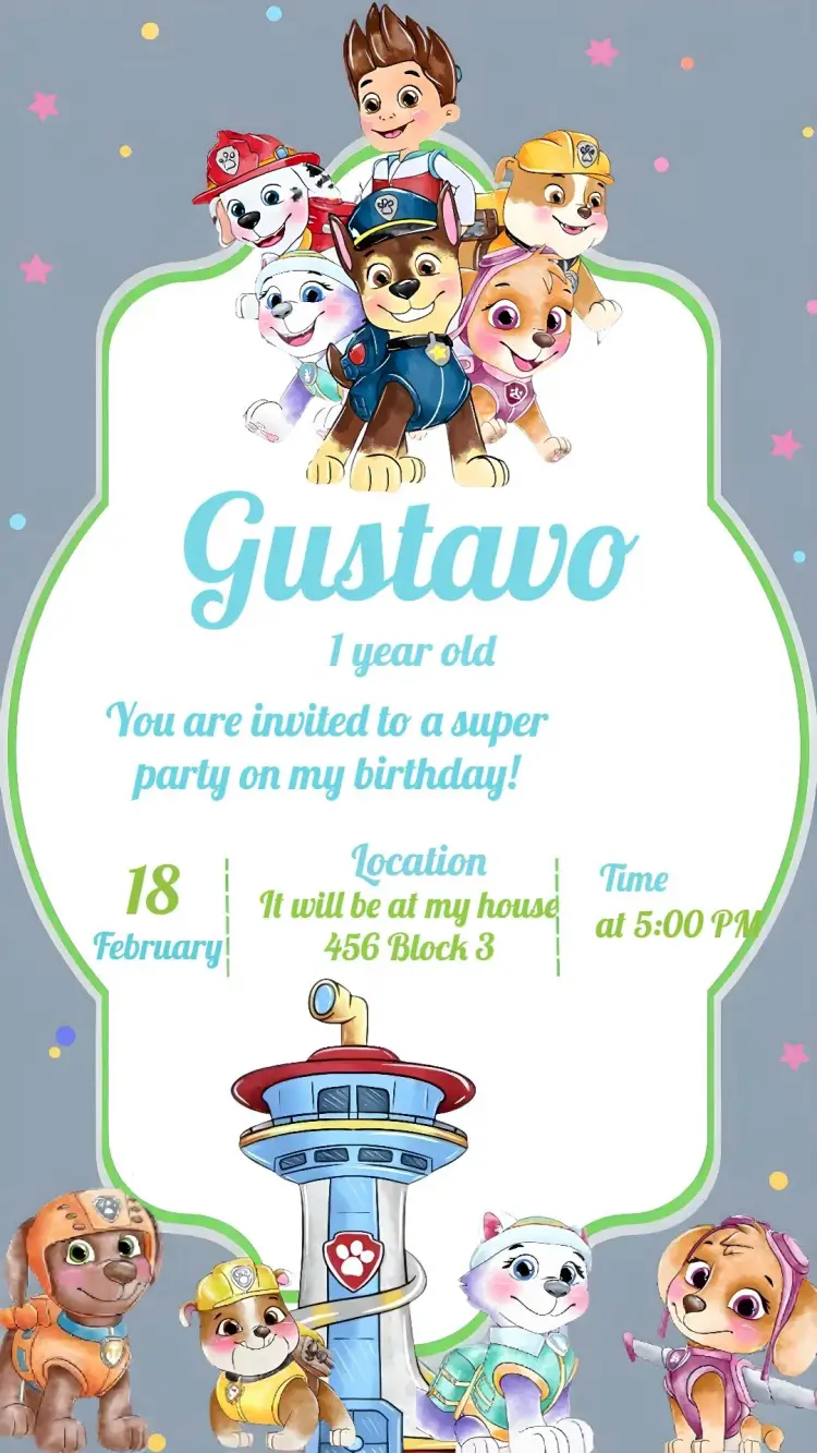 Paw Patrol Watercolor invitation
