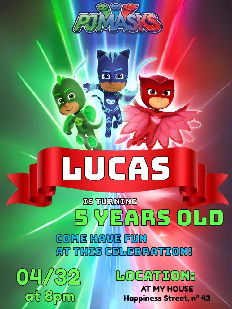 Blue Pj Masks invitation