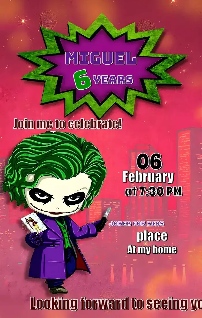 Invitation Children's Joker – Kids' Birthday Party theme vibrant, themed, fun-filled, modern, colorful