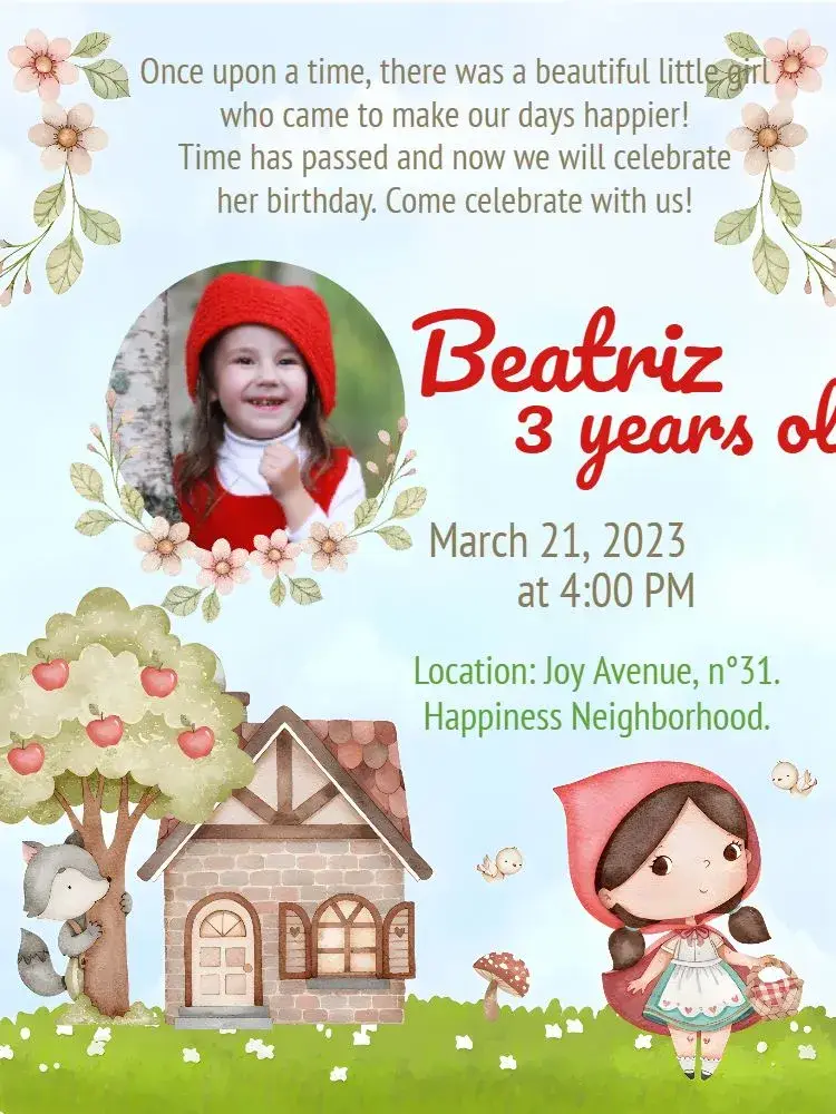 Little Red Riding Hood With Watercolor Photo invitation