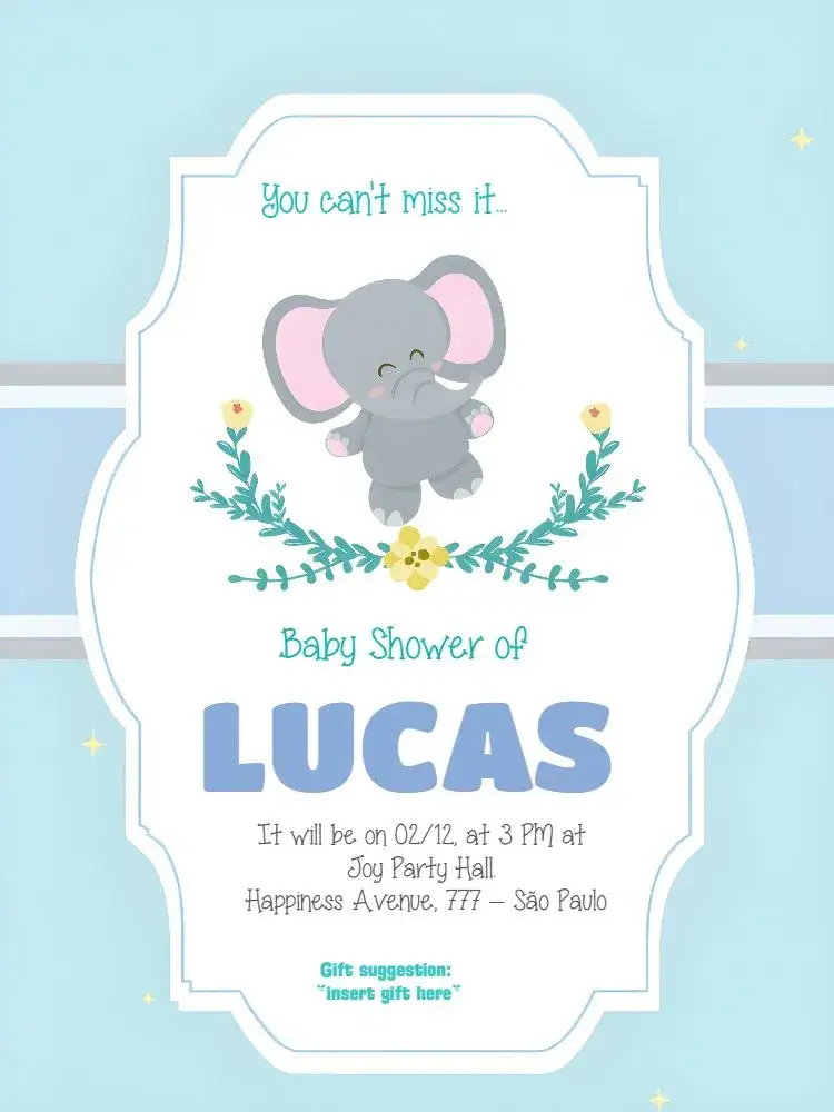 Invitation Blue Elephant Baby Shower – Most searched for theme elephant, blue, children's, playful, cute, fun