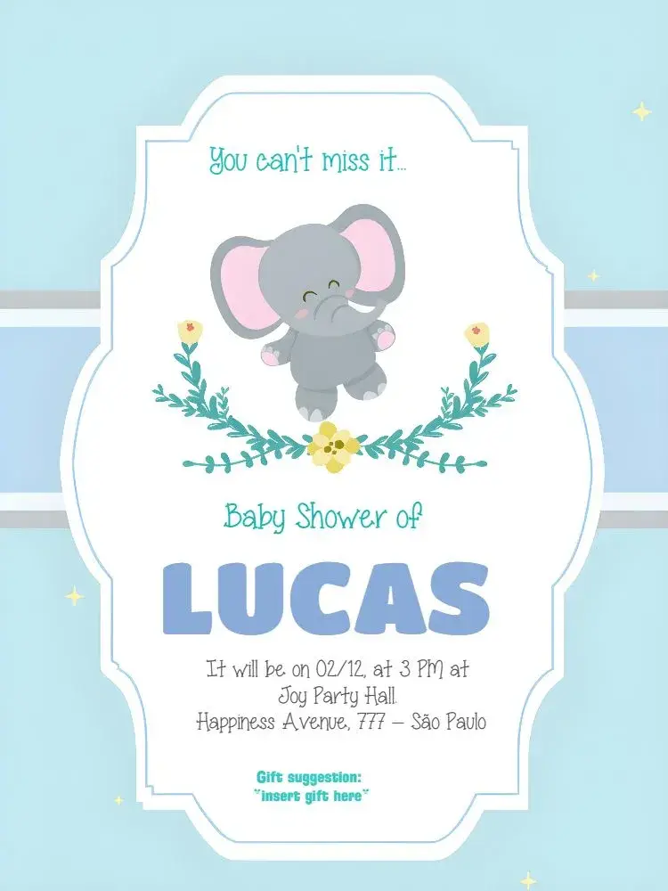 Blue Elephant Baby Shower invitation
