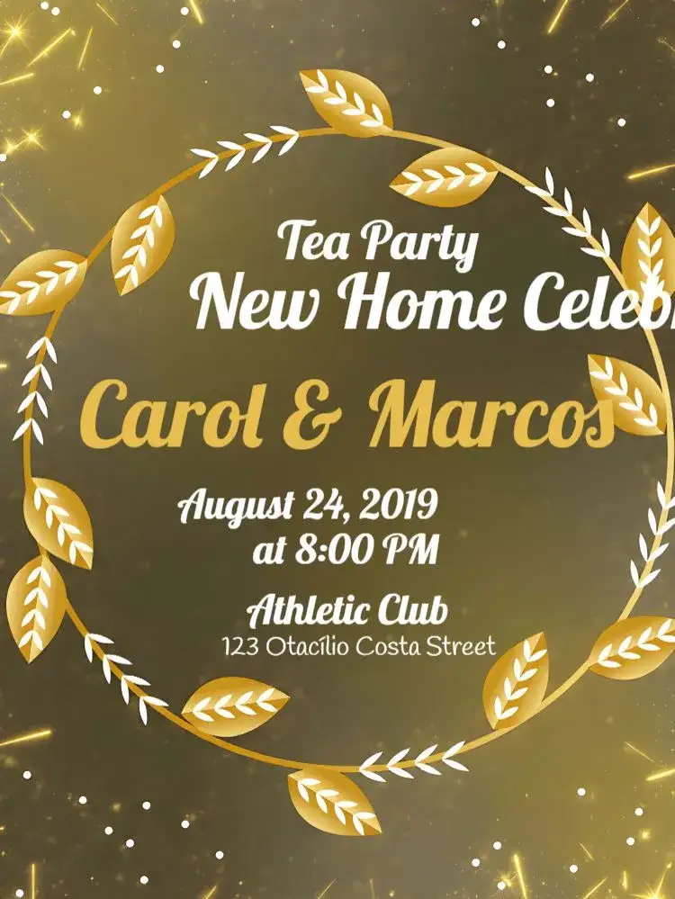Invitation Black New Home Tea – Bridal Shower theme black and gold, modern, elegant, minimalist, floral, contemporary